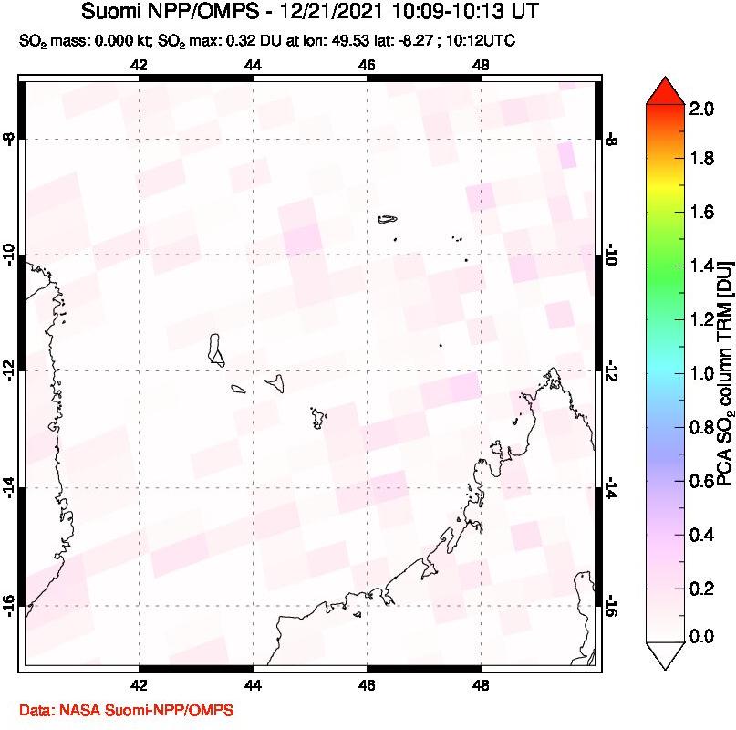 A sulfur dioxide image over Comoro Islands on Dec 21, 2021.