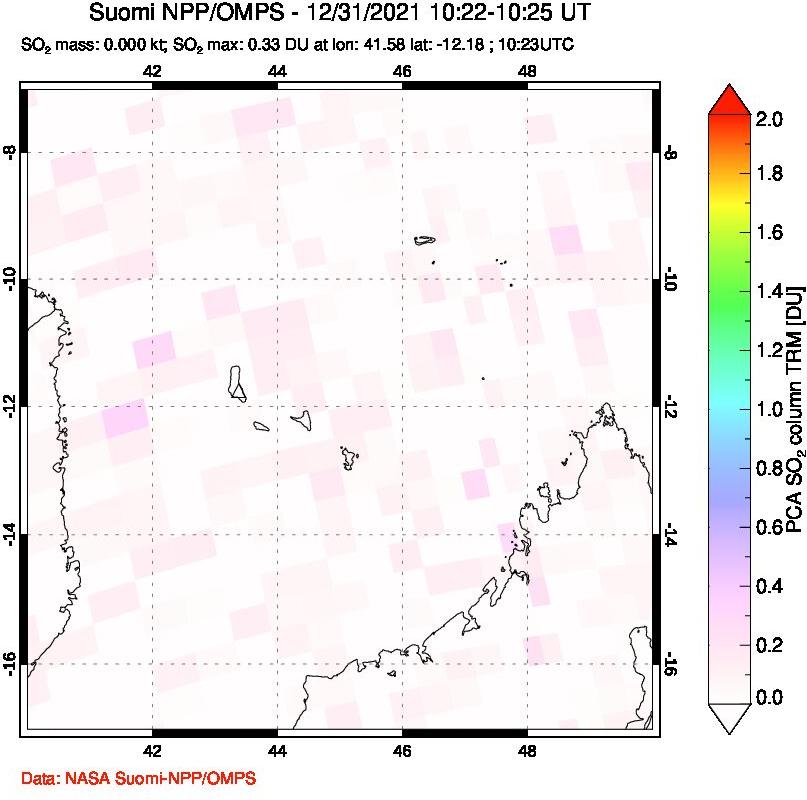 A sulfur dioxide image over Comoro Islands on Dec 31, 2021.