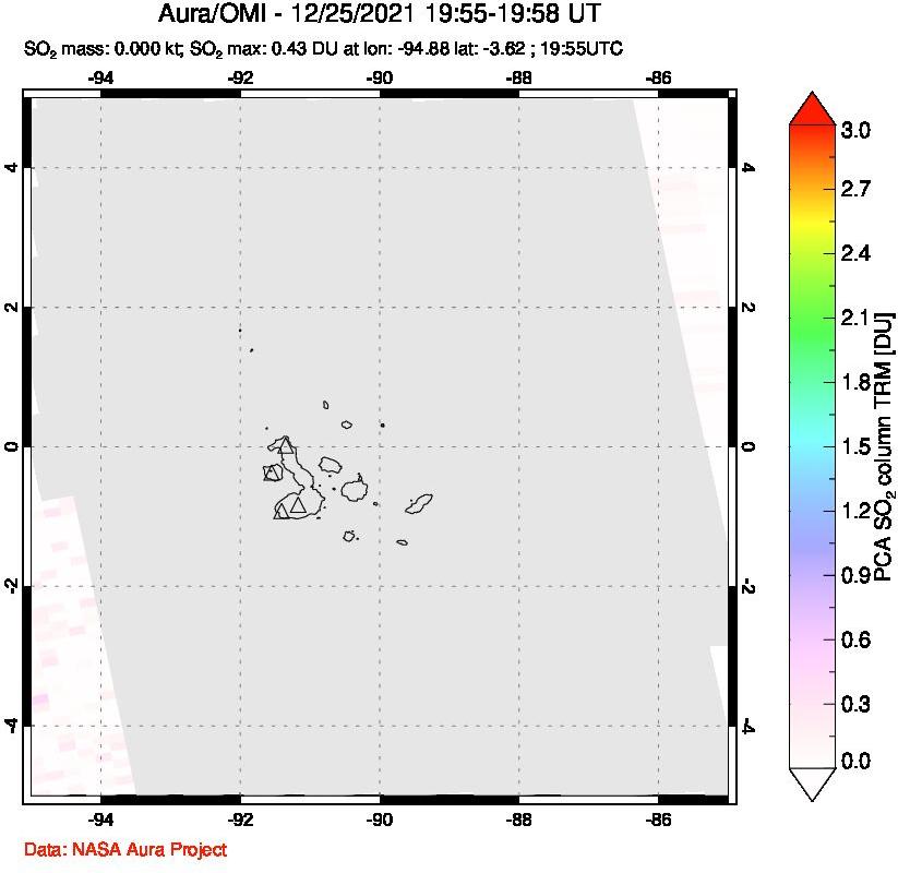 A sulfur dioxide image over Galápagos Islands on Dec 25, 2021.