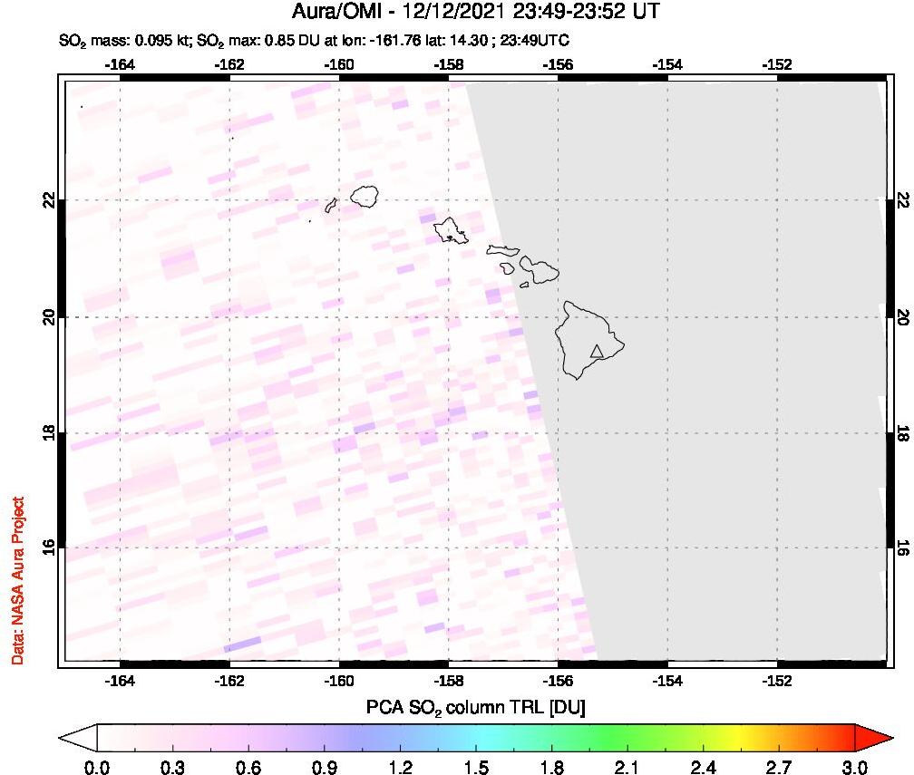 A sulfur dioxide image over Hawaii, USA on Dec 12, 2021.