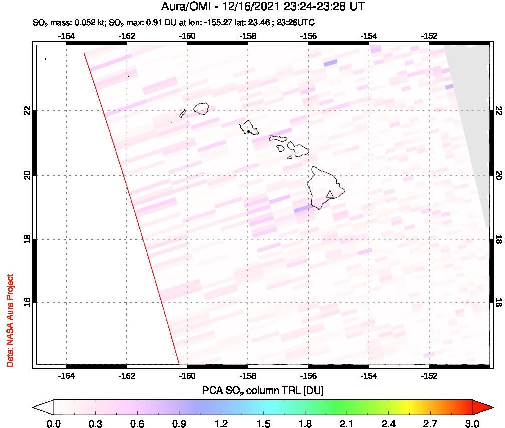 A sulfur dioxide image over Hawaii, USA on Dec 16, 2021.
