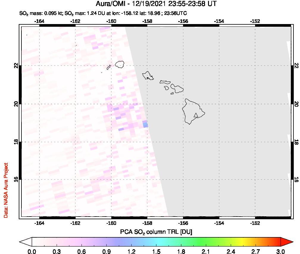 A sulfur dioxide image over Hawaii, USA on Dec 19, 2021.