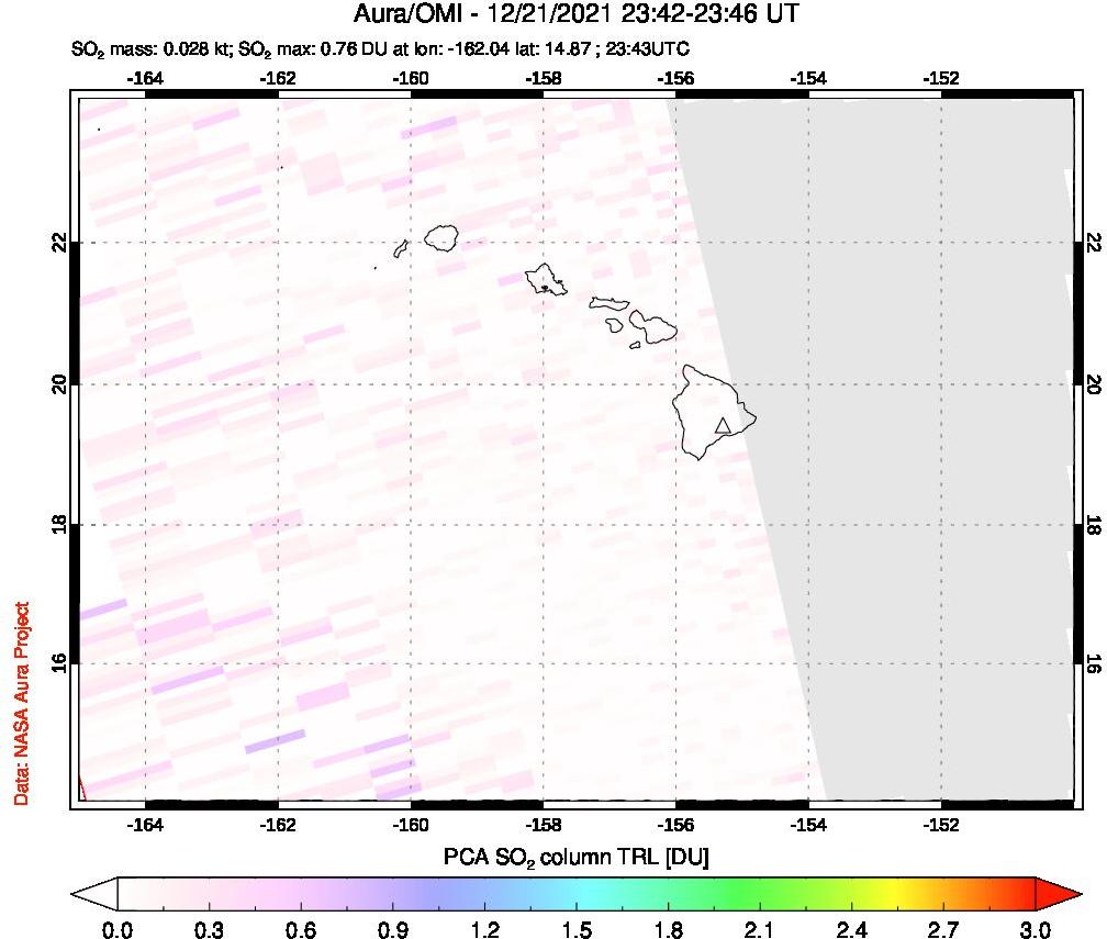 A sulfur dioxide image over Hawaii, USA on Dec 21, 2021.