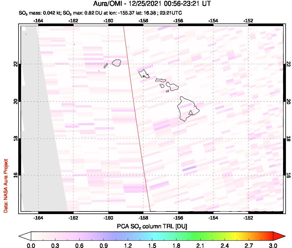 A sulfur dioxide image over Hawaii, USA on Dec 25, 2021.