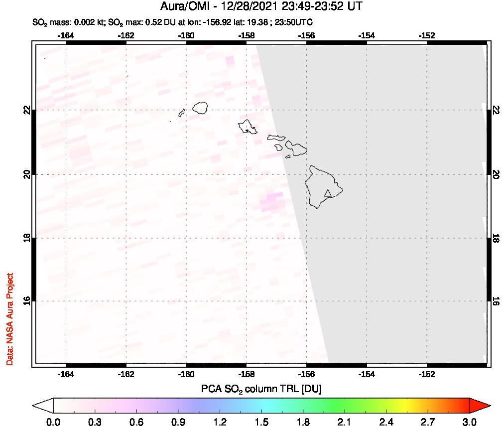 A sulfur dioxide image over Hawaii, USA on Dec 28, 2021.