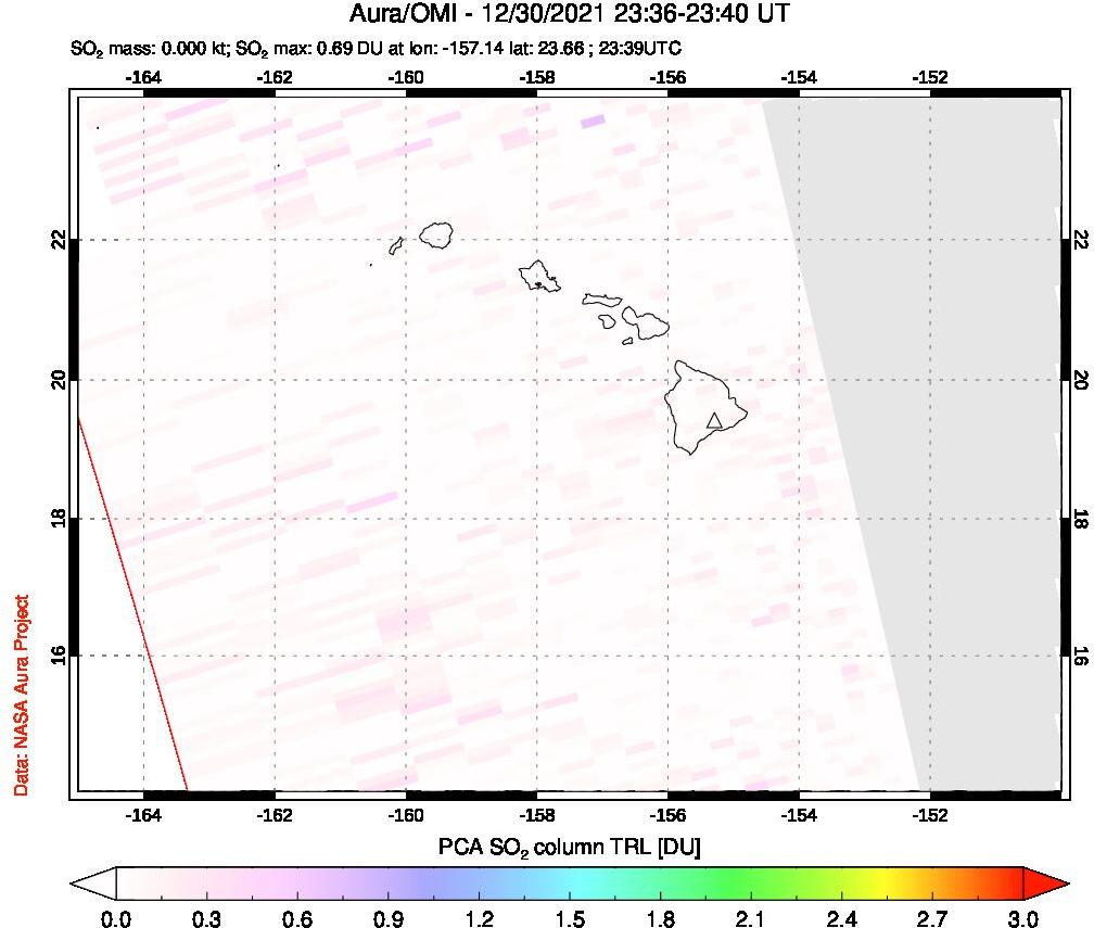 A sulfur dioxide image over Hawaii, USA on Dec 30, 2021.