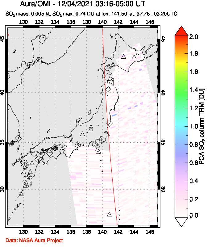 A sulfur dioxide image over Japan on Dec 04, 2021.