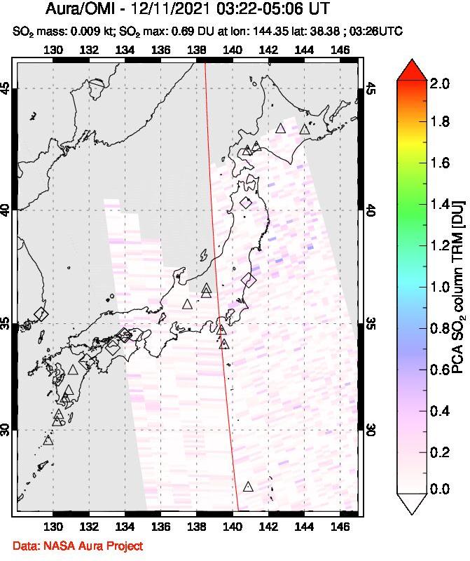 A sulfur dioxide image over Japan on Dec 11, 2021.
