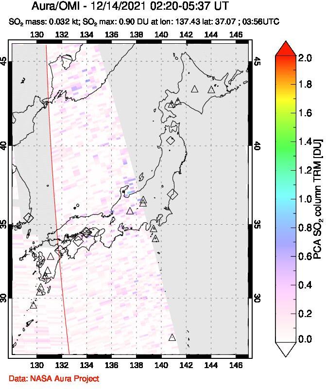 A sulfur dioxide image over Japan on Dec 14, 2021.