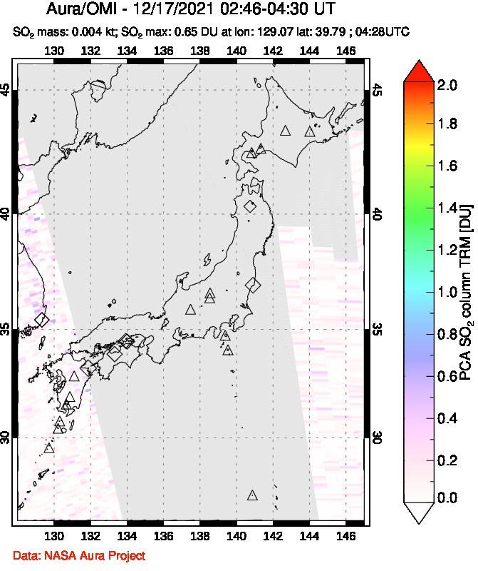 A sulfur dioxide image over Japan on Dec 17, 2021.