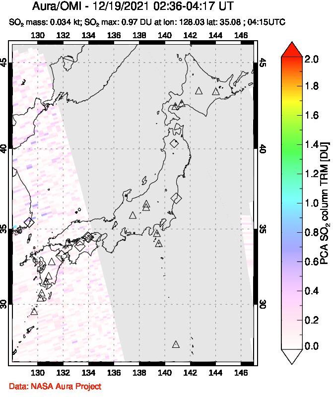 A sulfur dioxide image over Japan on Dec 19, 2021.