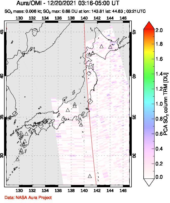 A sulfur dioxide image over Japan on Dec 20, 2021.