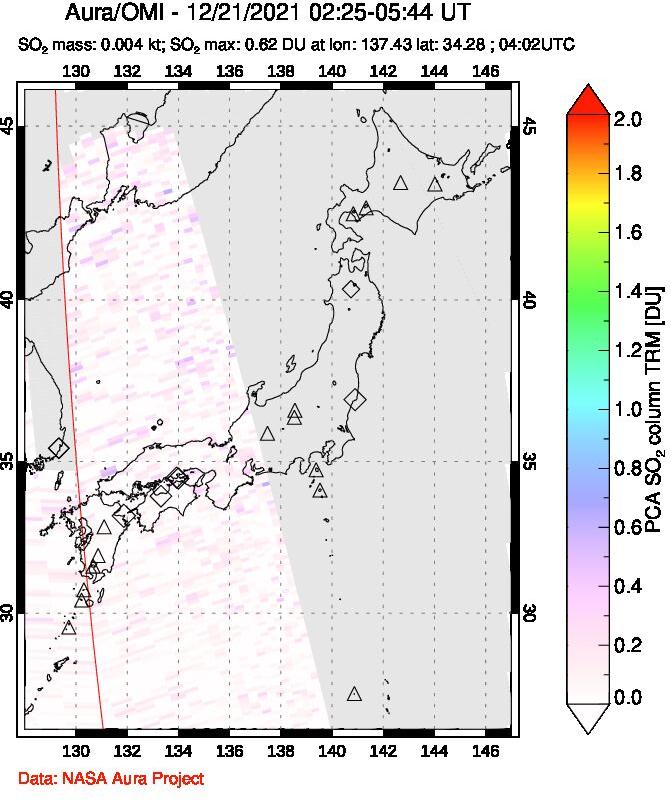A sulfur dioxide image over Japan on Dec 21, 2021.