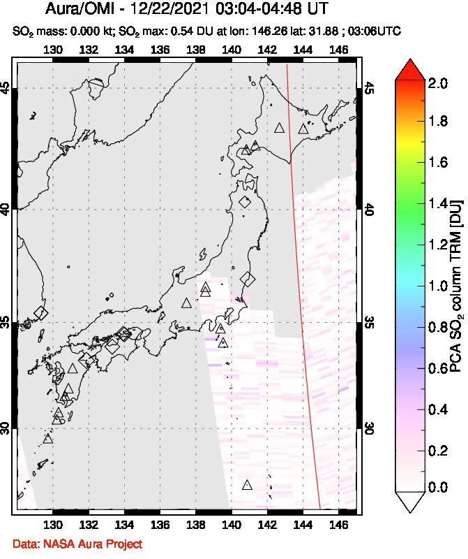 A sulfur dioxide image over Japan on Dec 22, 2021.