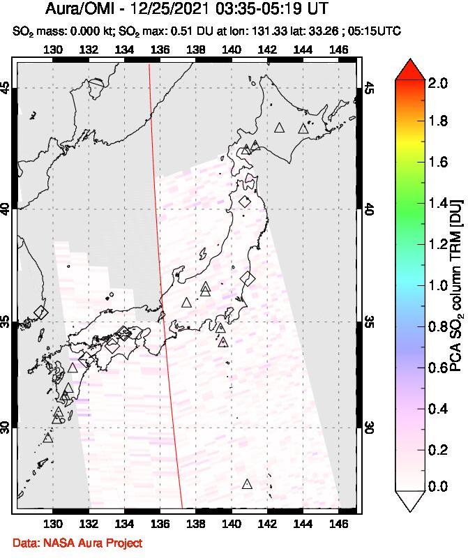 A sulfur dioxide image over Japan on Dec 25, 2021.
