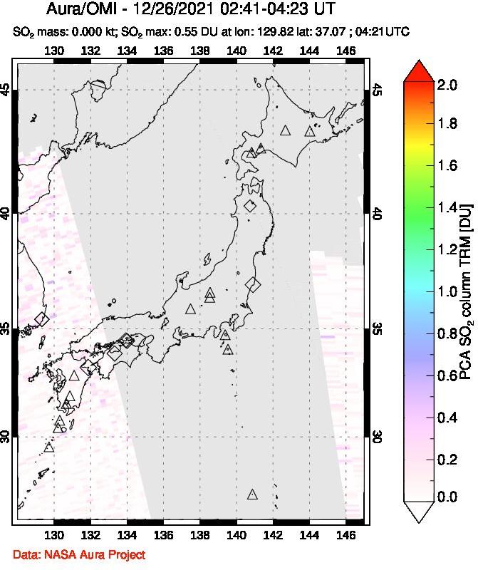 A sulfur dioxide image over Japan on Dec 26, 2021.