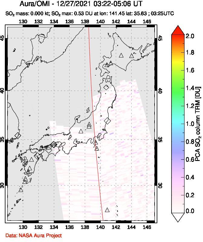 A sulfur dioxide image over Japan on Dec 27, 2021.