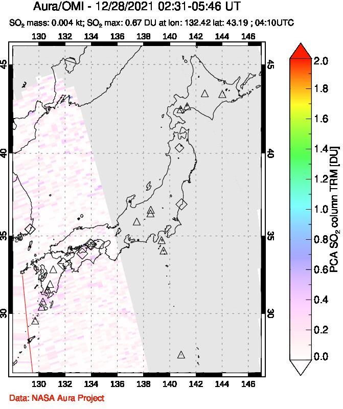 A sulfur dioxide image over Japan on Dec 28, 2021.