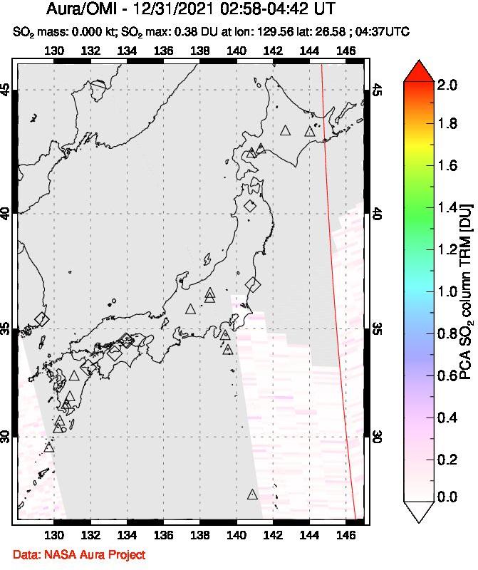 A sulfur dioxide image over Japan on Dec 31, 2021.