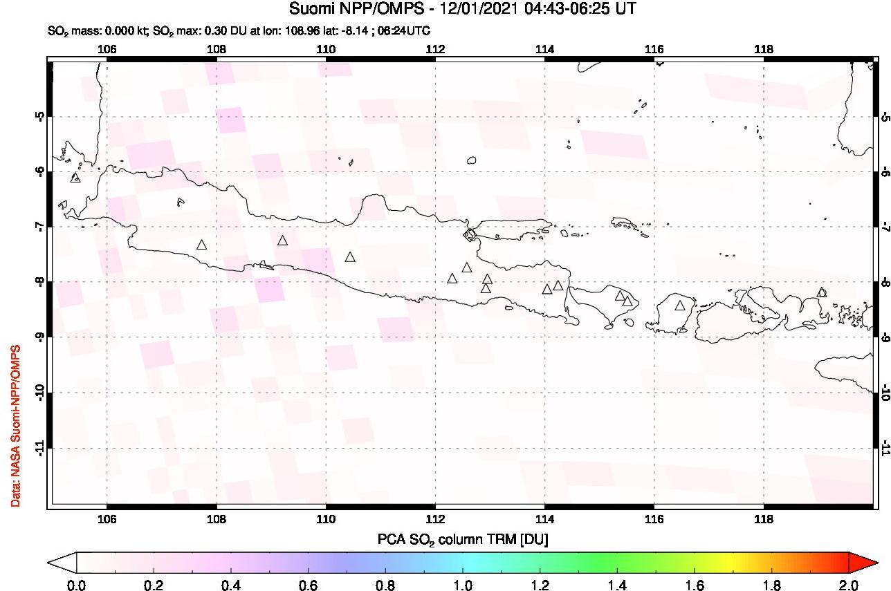 A sulfur dioxide image over Java, Indonesia on Dec 01, 2021.