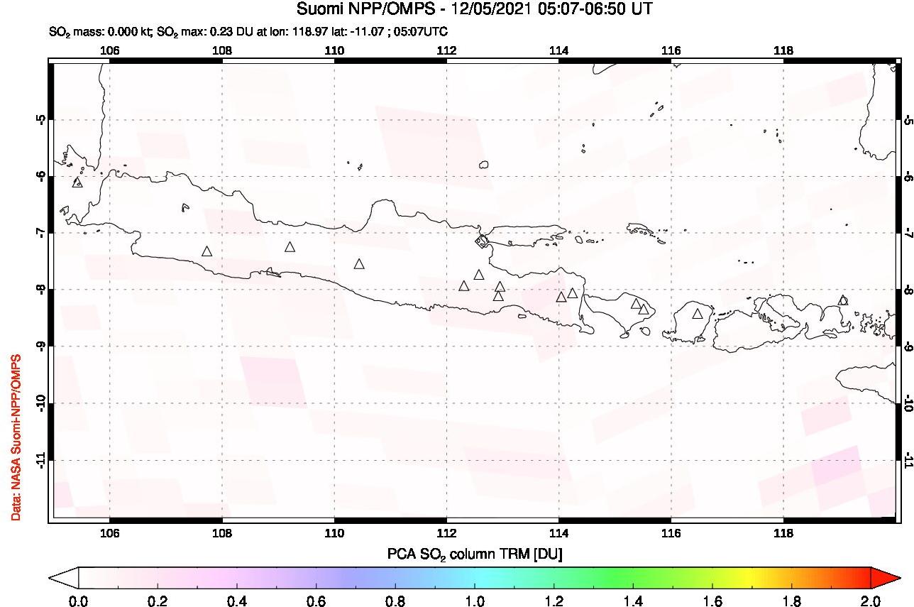 A sulfur dioxide image over Java, Indonesia on Dec 05, 2021.