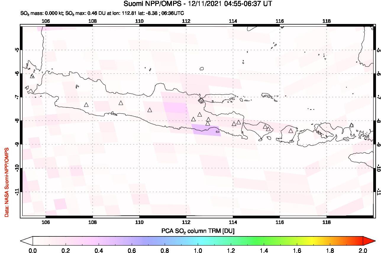A sulfur dioxide image over Java, Indonesia on Dec 11, 2021.
