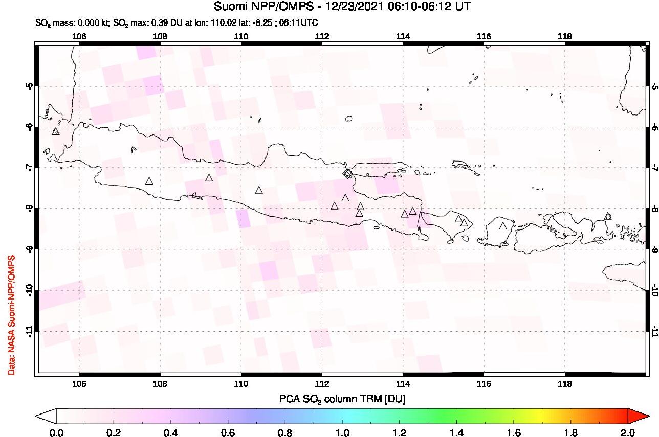 A sulfur dioxide image over Java, Indonesia on Dec 23, 2021.