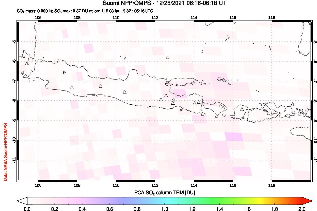 A sulfur dioxide image over Java, Indonesia on Dec 28, 2021.