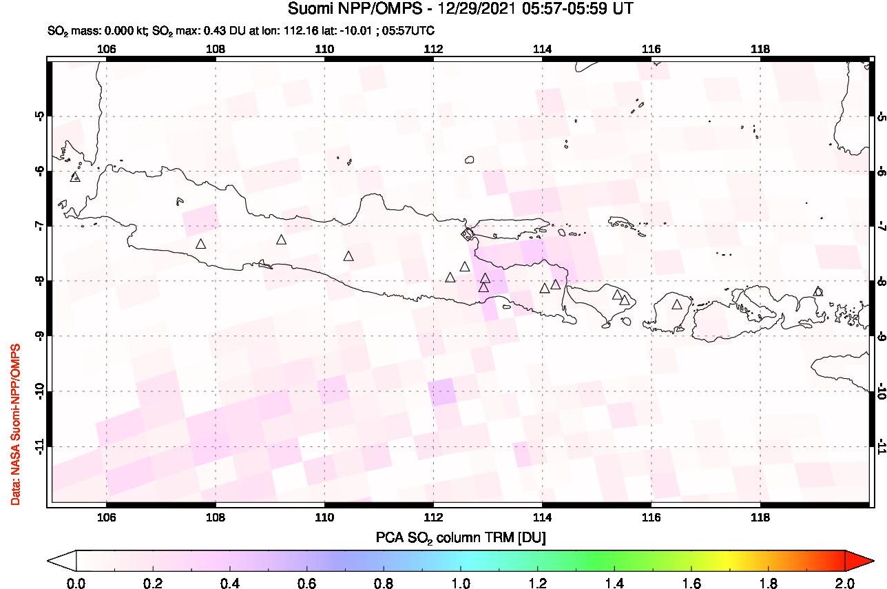 A sulfur dioxide image over Java, Indonesia on Dec 29, 2021.
