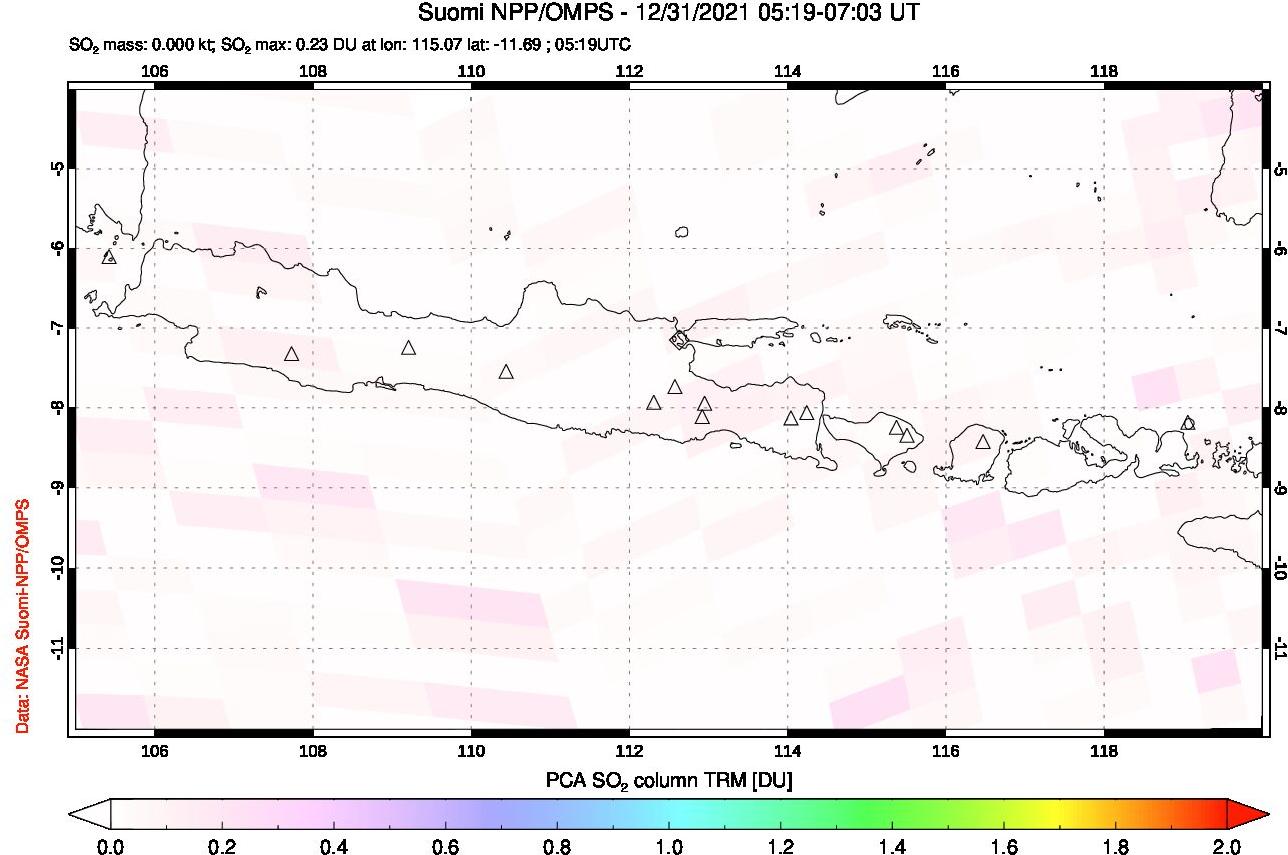 A sulfur dioxide image over Java, Indonesia on Dec 31, 2021.