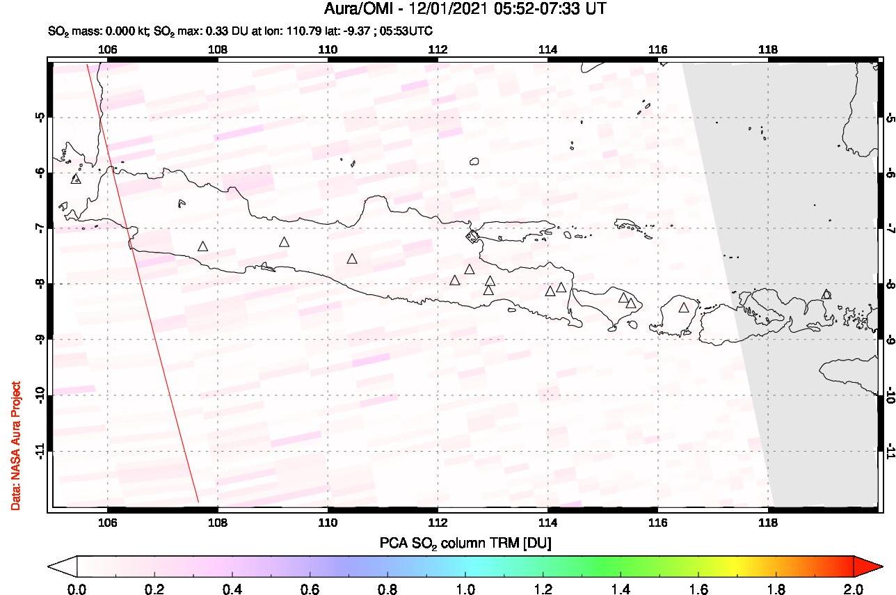 A sulfur dioxide image over Java, Indonesia on Dec 01, 2021.