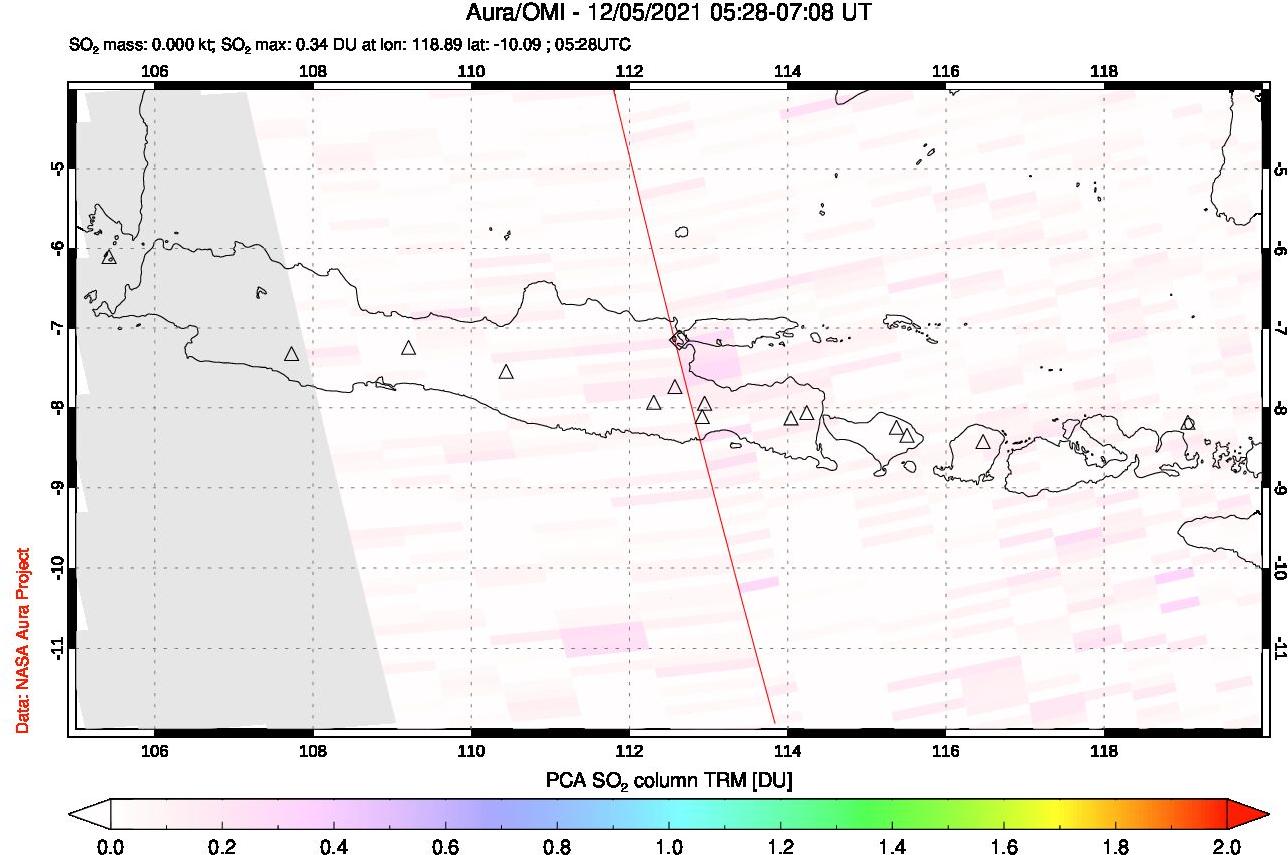 A sulfur dioxide image over Java, Indonesia on Dec 05, 2021.