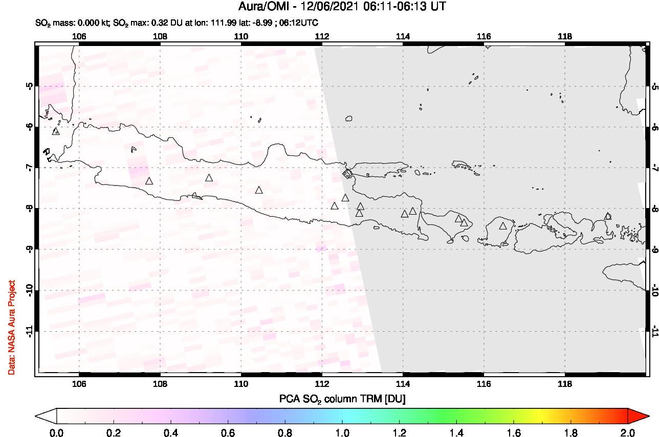 A sulfur dioxide image over Java, Indonesia on Dec 06, 2021.