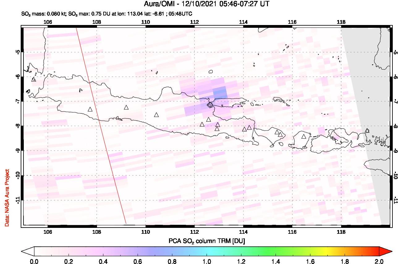 A sulfur dioxide image over Java, Indonesia on Dec 10, 2021.