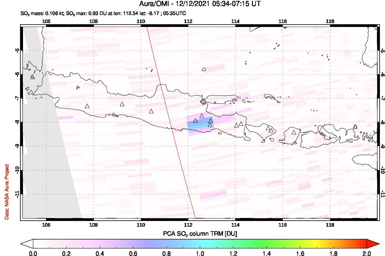 A sulfur dioxide image over Java, Indonesia on Dec 12, 2021.