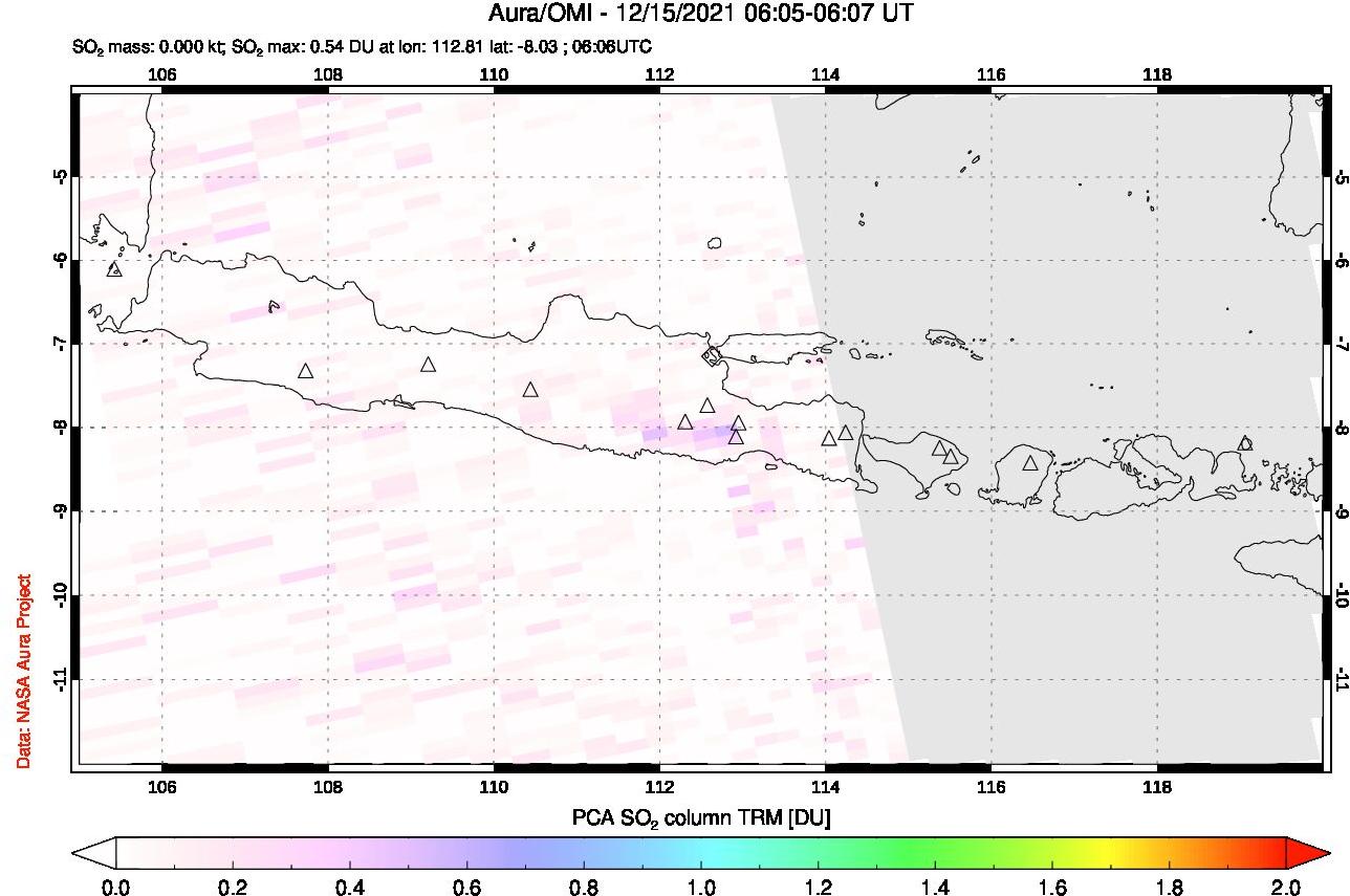 A sulfur dioxide image over Java, Indonesia on Dec 15, 2021.