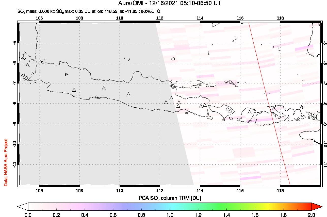 A sulfur dioxide image over Java, Indonesia on Dec 16, 2021.