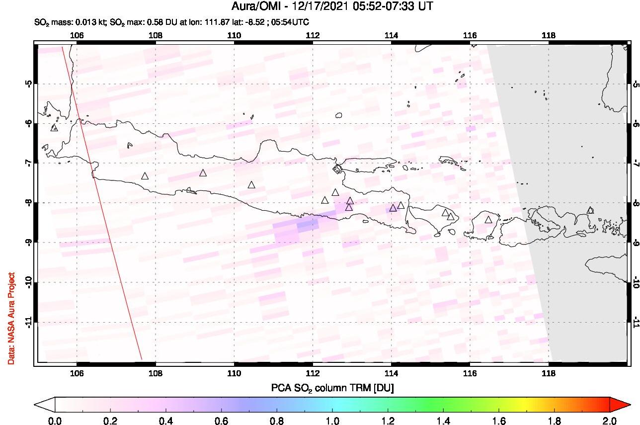 A sulfur dioxide image over Java, Indonesia on Dec 17, 2021.