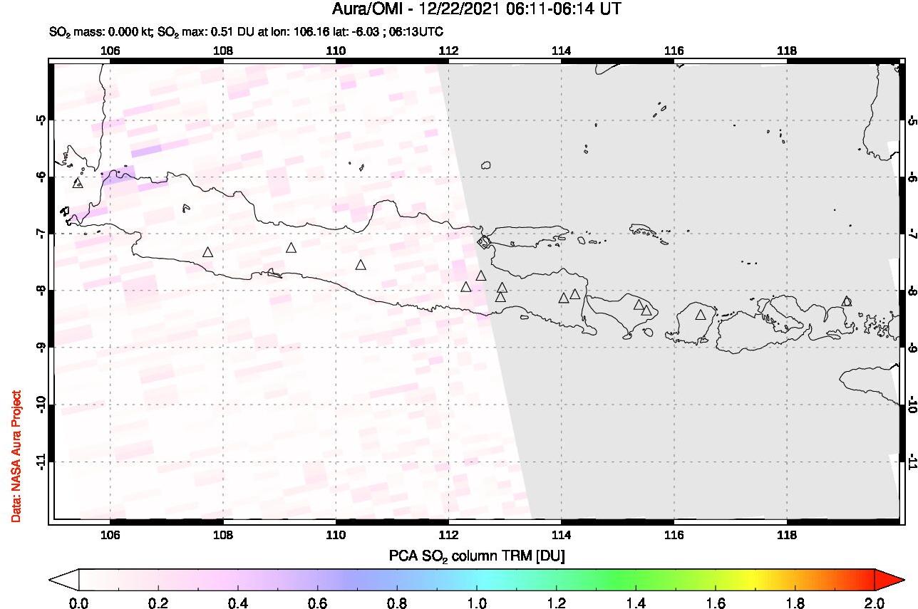 A sulfur dioxide image over Java, Indonesia on Dec 22, 2021.