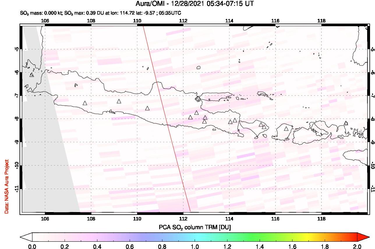 A sulfur dioxide image over Java, Indonesia on Dec 28, 2021.