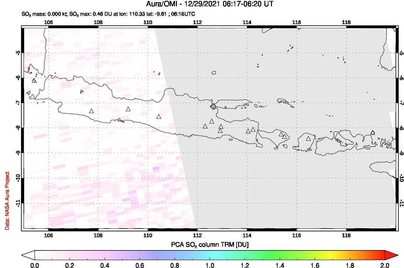 A sulfur dioxide image over Java, Indonesia on Dec 29, 2021.