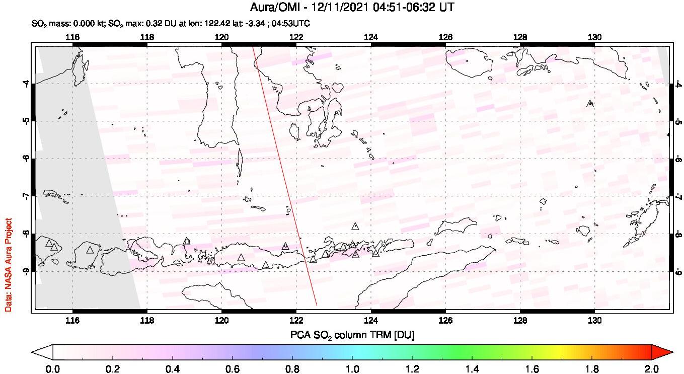 A sulfur dioxide image over Lesser Sunda Islands, Indonesia on Dec 11, 2021.