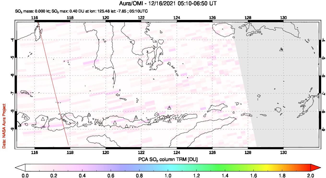 A sulfur dioxide image over Lesser Sunda Islands, Indonesia on Dec 16, 2021.