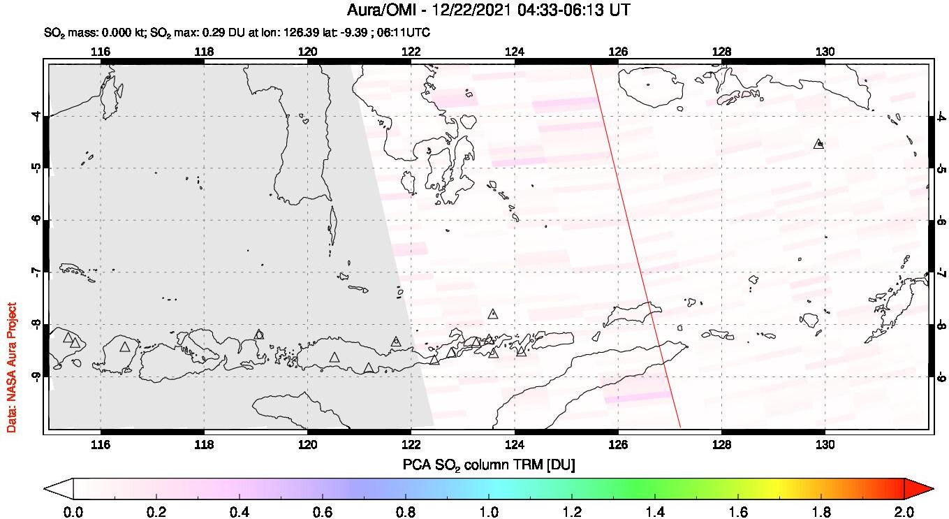 A sulfur dioxide image over Lesser Sunda Islands, Indonesia on Dec 22, 2021.