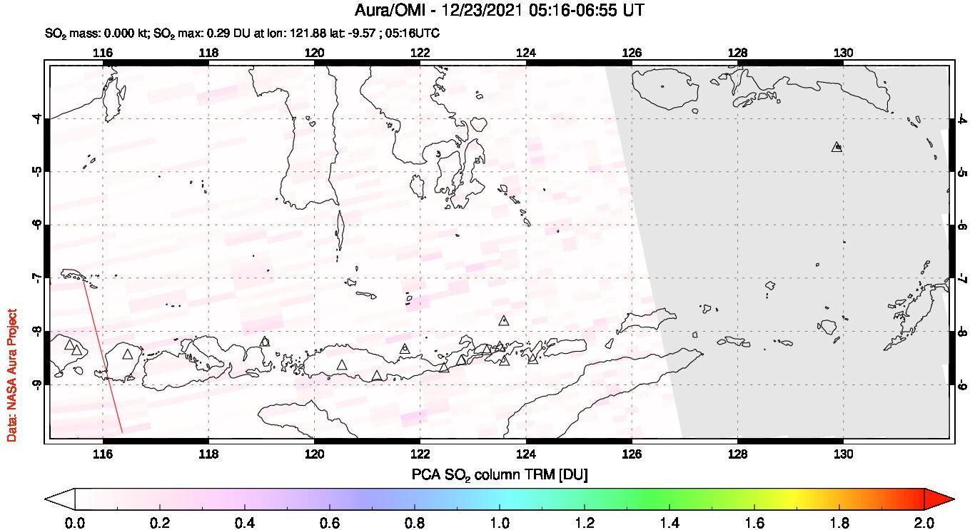 A sulfur dioxide image over Lesser Sunda Islands, Indonesia on Dec 23, 2021.