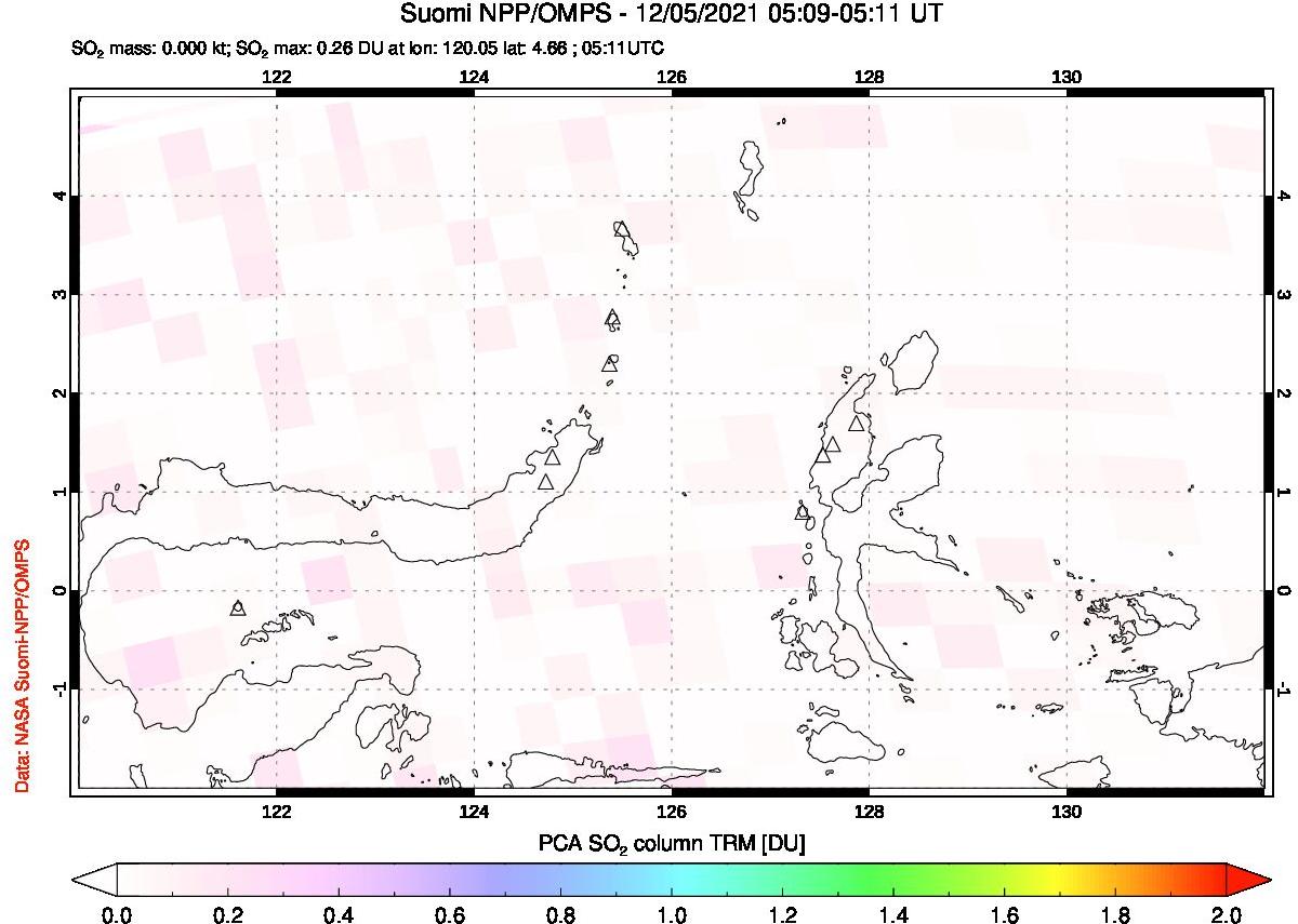 A sulfur dioxide image over Northern Sulawesi & Halmahera, Indonesia on Dec 05, 2021.