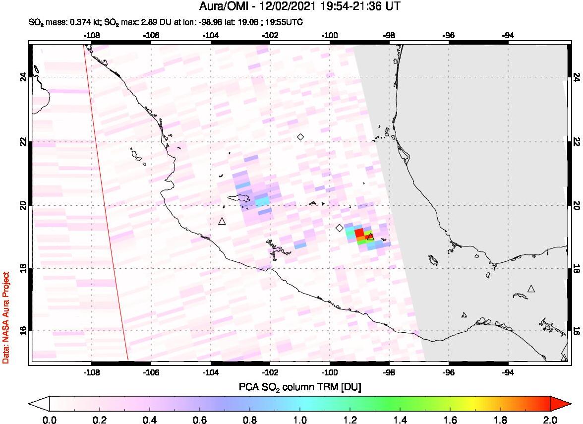 A sulfur dioxide image over Mexico on Dec 02, 2021.