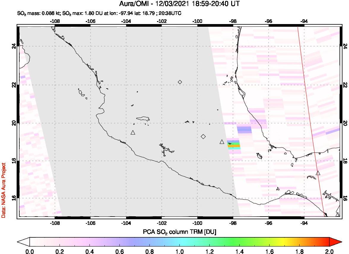 A sulfur dioxide image over Mexico on Dec 03, 2021.