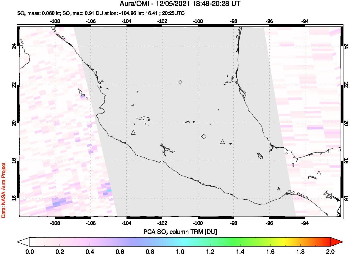 A sulfur dioxide image over Mexico on Dec 05, 2021.