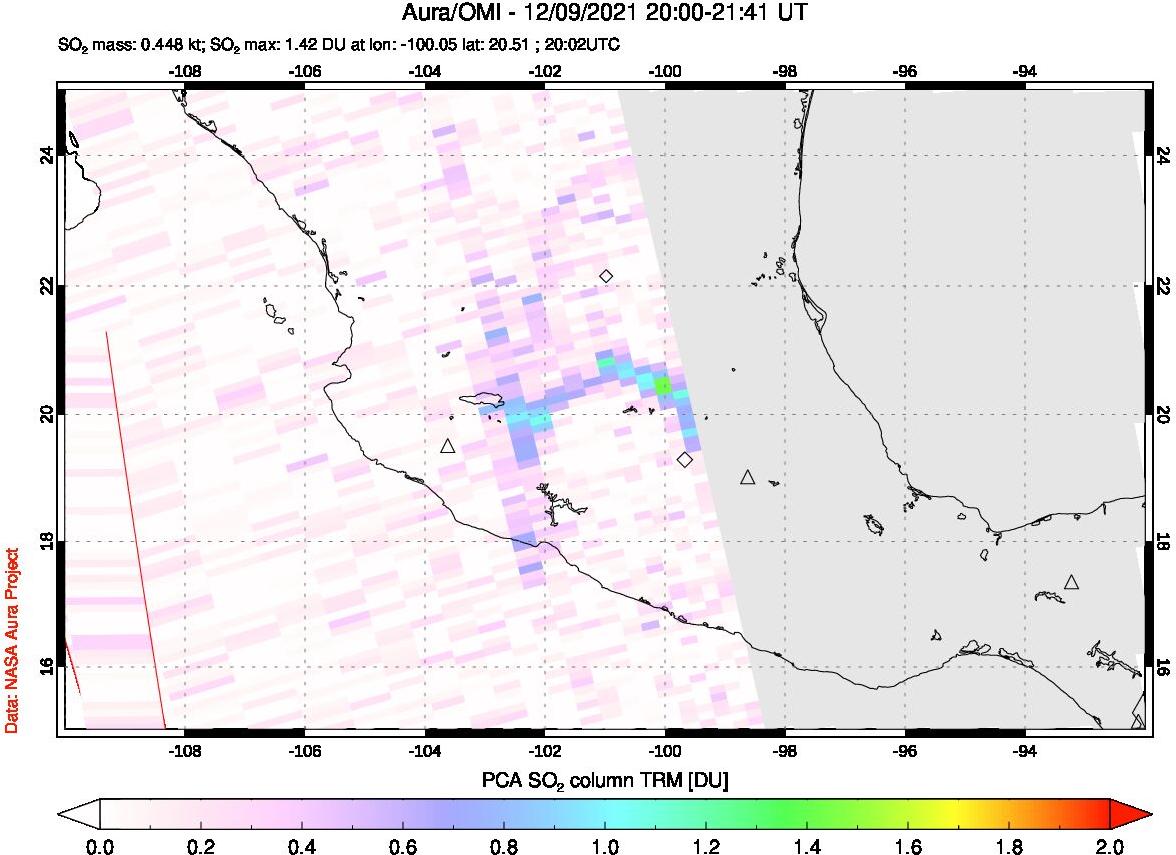 A sulfur dioxide image over Mexico on Dec 09, 2021.